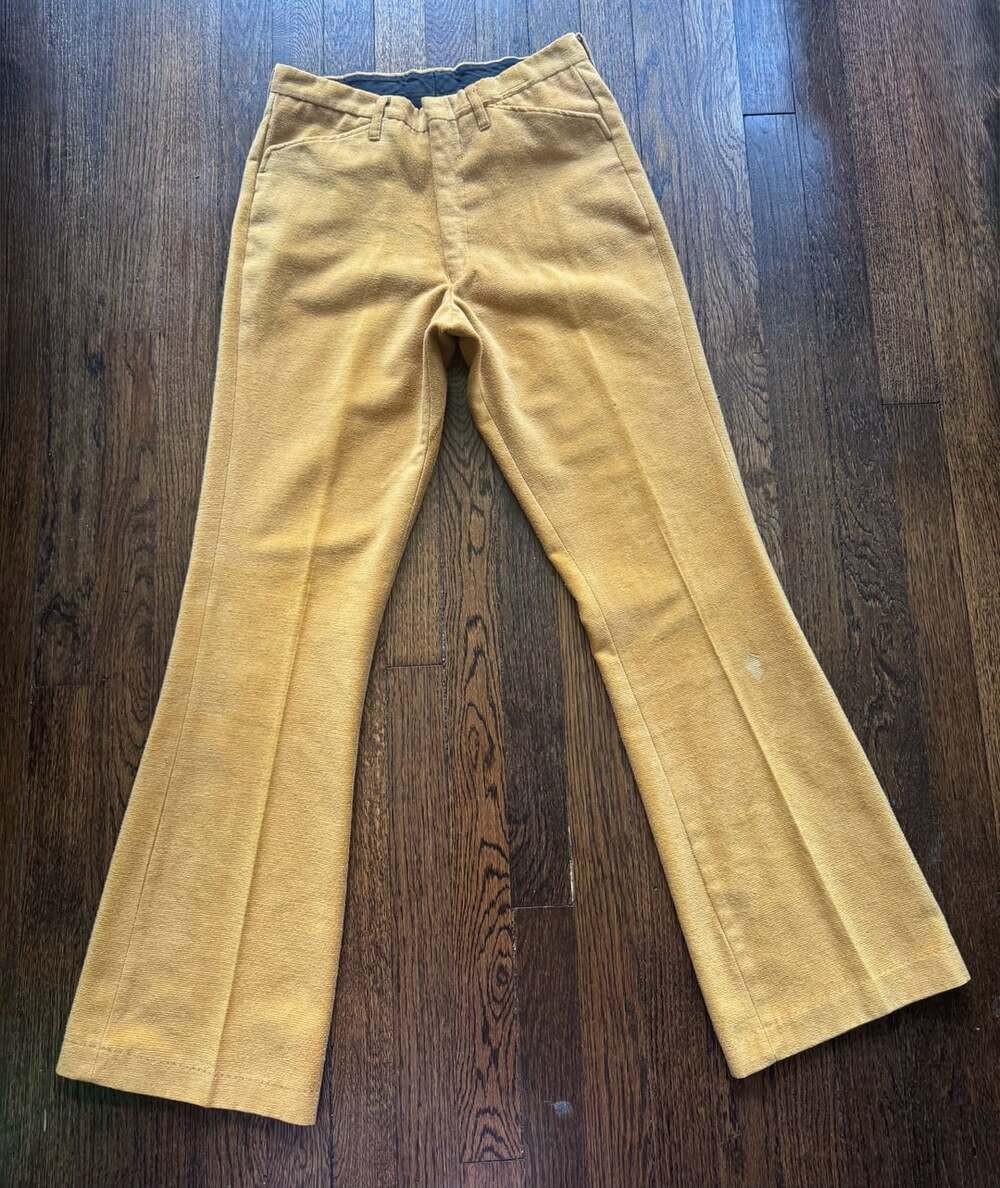 VTG ‘70s 30x31 Sears Roebuck Mustard Yellow Velveteen Bell Bottom Flare Pants